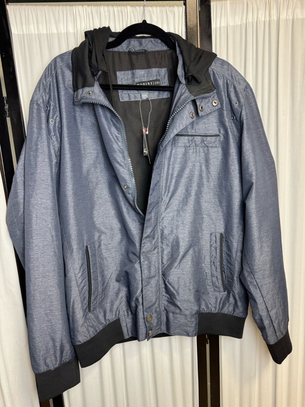 Men's Metallic Navy Bomber Jacket with Hood new with tags